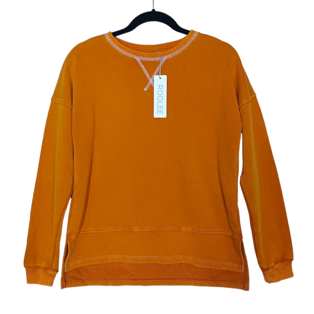 ROOLEE Orange Brown Long Sleeve Pullover Sweater Top Small NWT